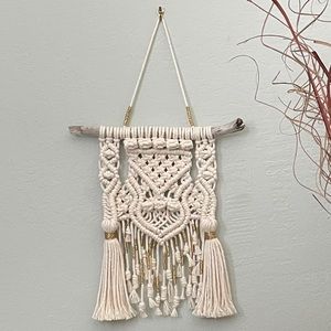 Organic Cotton Gold Macrame Driftwood Wall Hanging